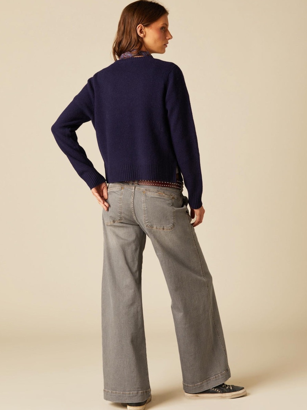 Nicoli Wide Leg Low-Rise Women's Jeans in Light Gray wash double button